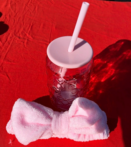 Clear pink bow tumbler - clear,